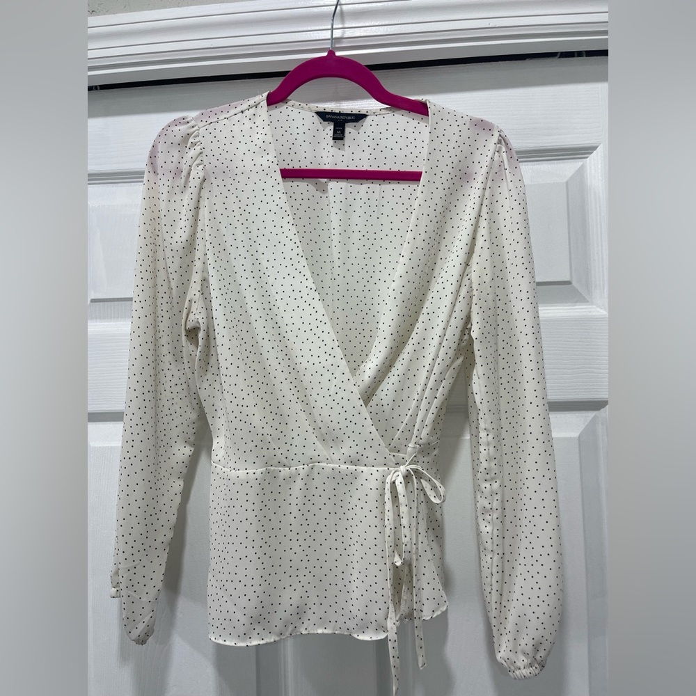 Banana Republic cream and black polka dot wrap top